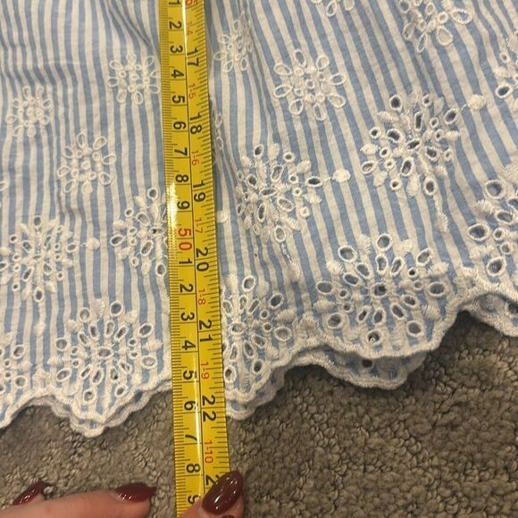 LOFT Blue/White Eyelet Seersucker Stripe Square Neck Top Sz MP NWOT - Picture 10 of 10